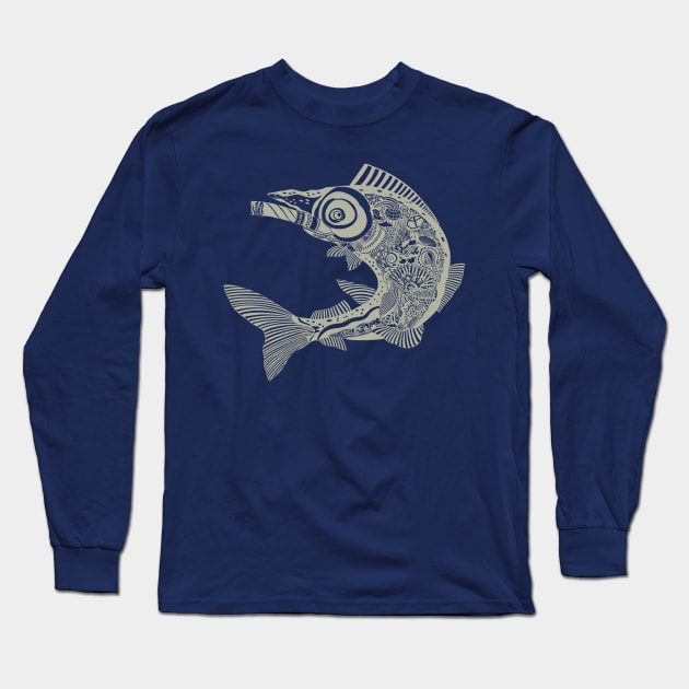 Smokin’ Salmon - Grey ink Long Sleeve T-Shirt by BullShirtCo